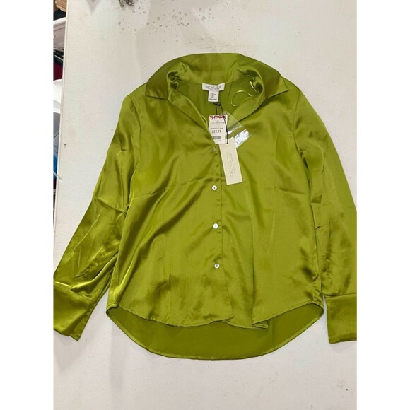 Rachel Zoe Lime Green Satin Button Down Blouse – Size L (NWT) - Picture 12 of 12